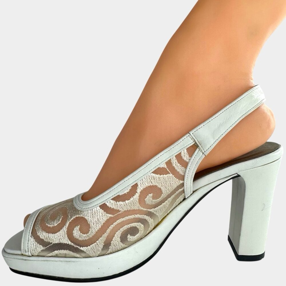 Yves Saint Laurent Platform Sandals Slingback Peep-Toe White SZ (US)5.5/(EU)35.5 - Picture 5 of 11